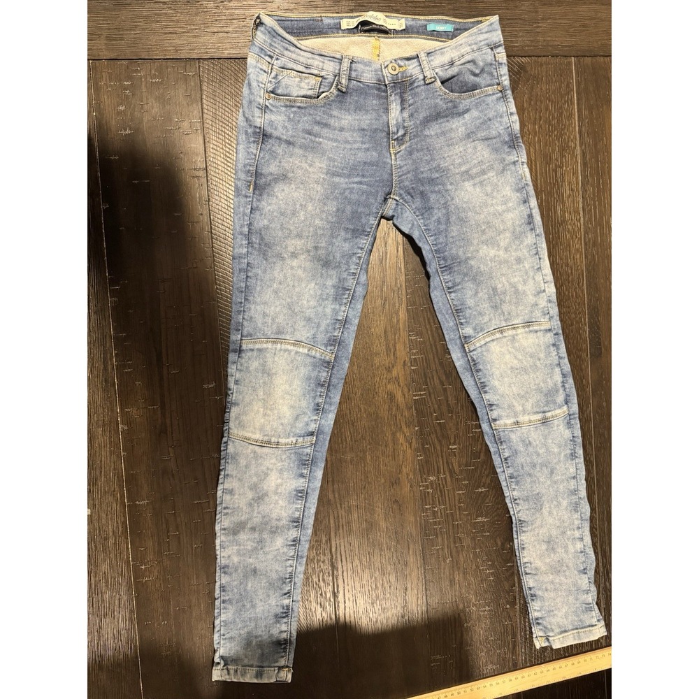 Zara Trafaluc TRF Womens Skinny Moto Jeans Size 4 Blue Acid Wash Biker Panel